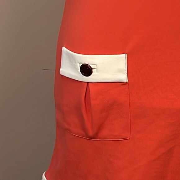 Lilly Pulitzer Coral Shift Dress with White Trim and Front Pockets - Size 2 - Picture 6 of 12